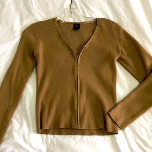 Zip up beige brown ribbed long sleeve